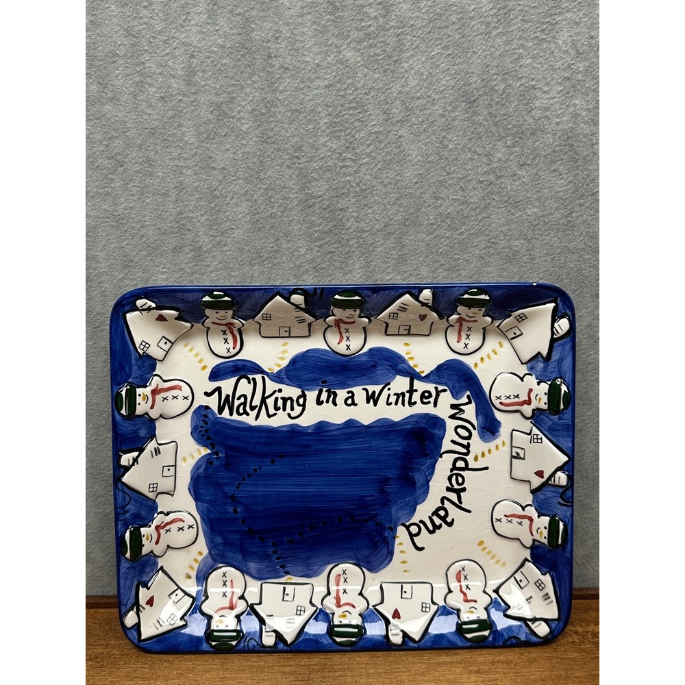 VTG Bath & Body Works Platter Blue Walking in a Winter Wonderland‎ Snowman 1999